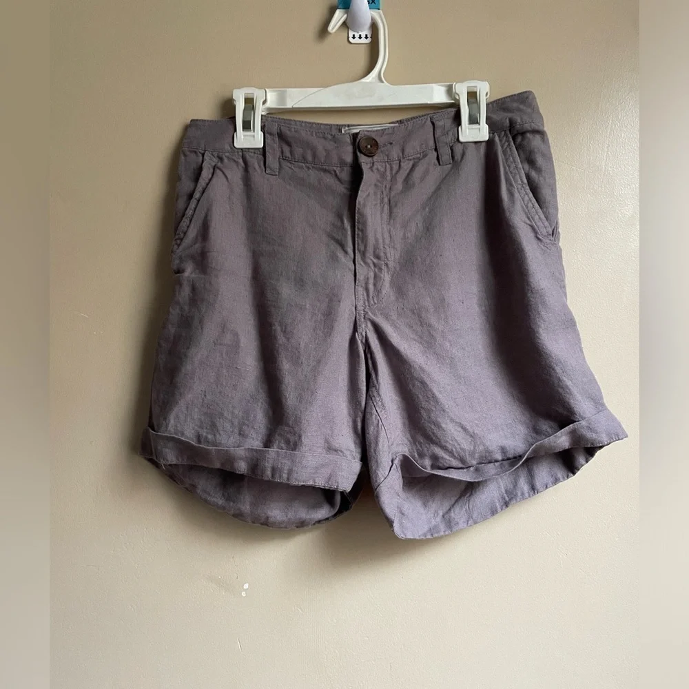 Fat Face X Baird McNutt Irish linen shorts size 2 mauve purple grey